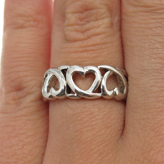 925 Sterling Silver Vintage Loving Heart Ring Size 7.25