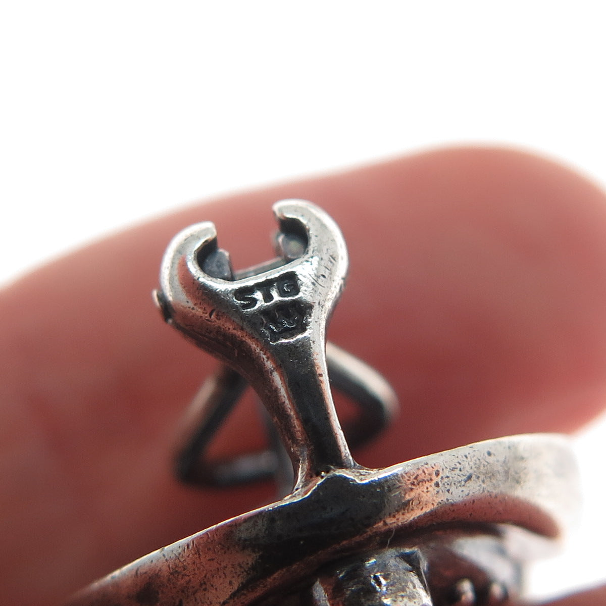 925 Sterling Silver Vintage Real Sapphire Modernist Oxidized Omega Back Earrings