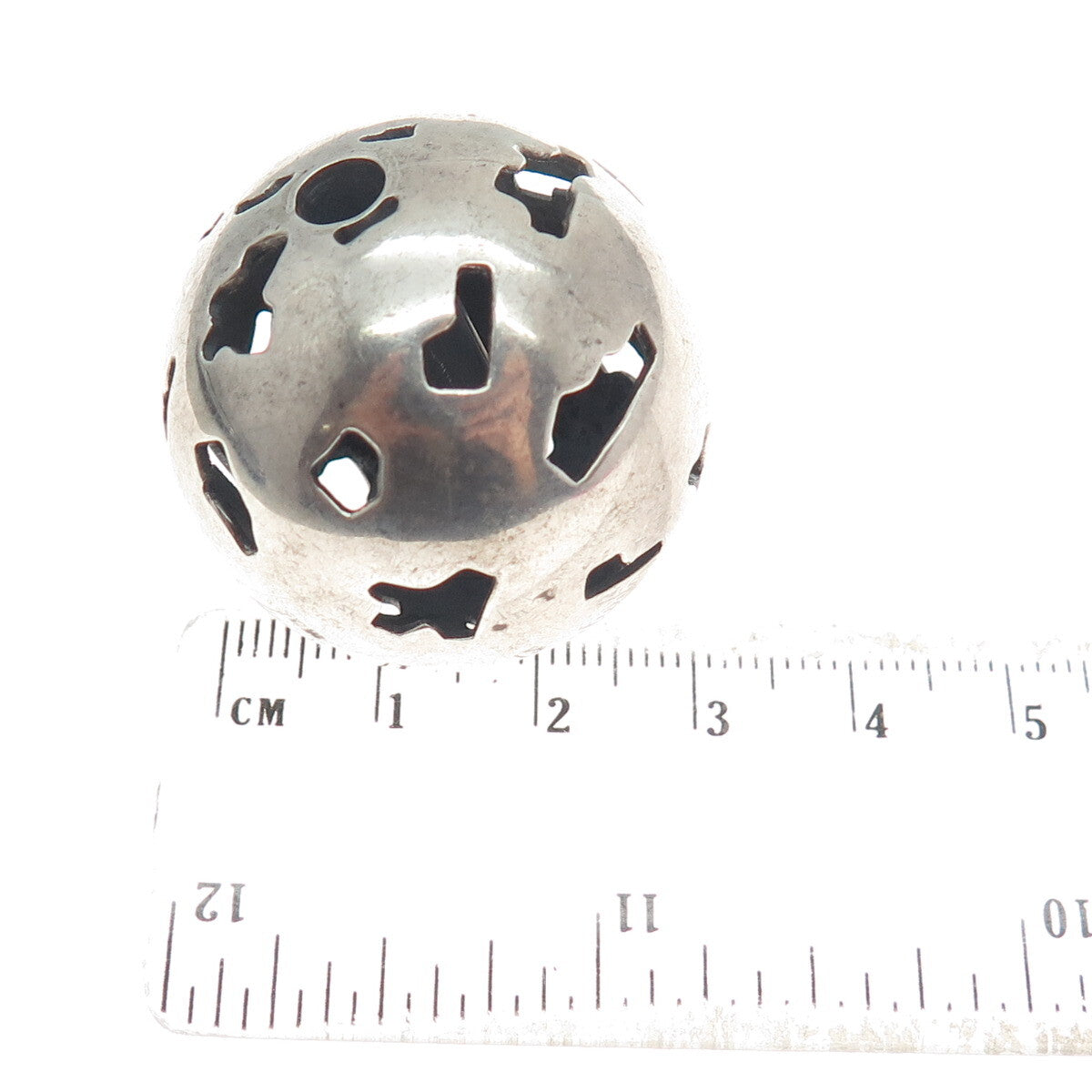 CARME 925 Sterling Silver Vintage Modernist Hollow Ball Bead Slide Pendant