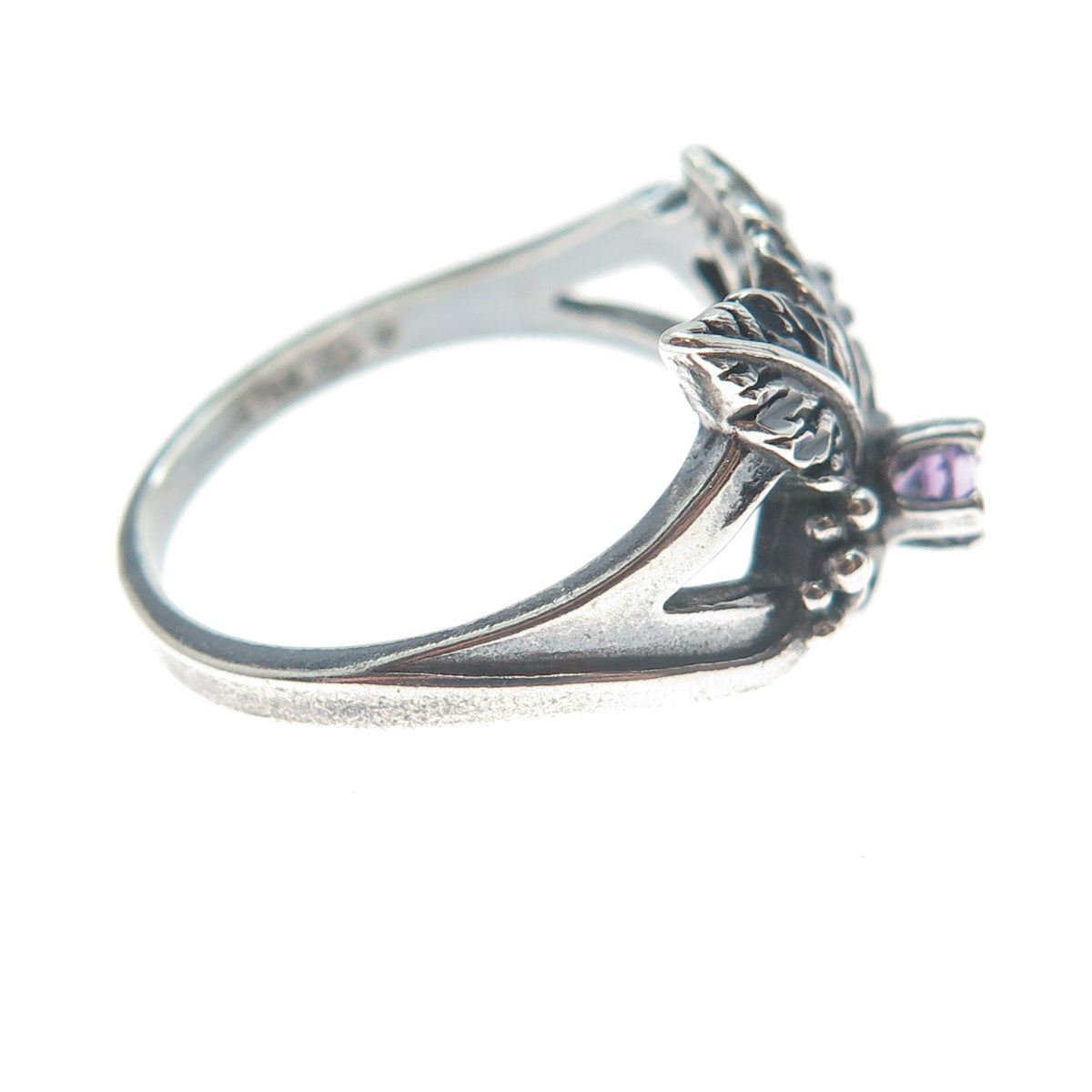 CAROLYN POLLACK Sterling Silver Vintage Real Amethyst Grape Leaf Ring Size 7.5