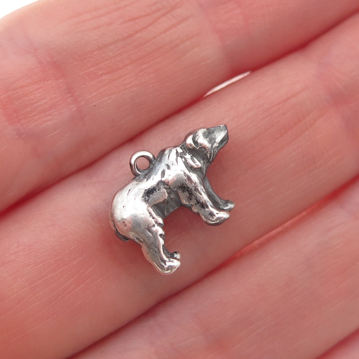 925 Sterling Silver Vintage Bear Oxidized 3D Mini Charm Pendant