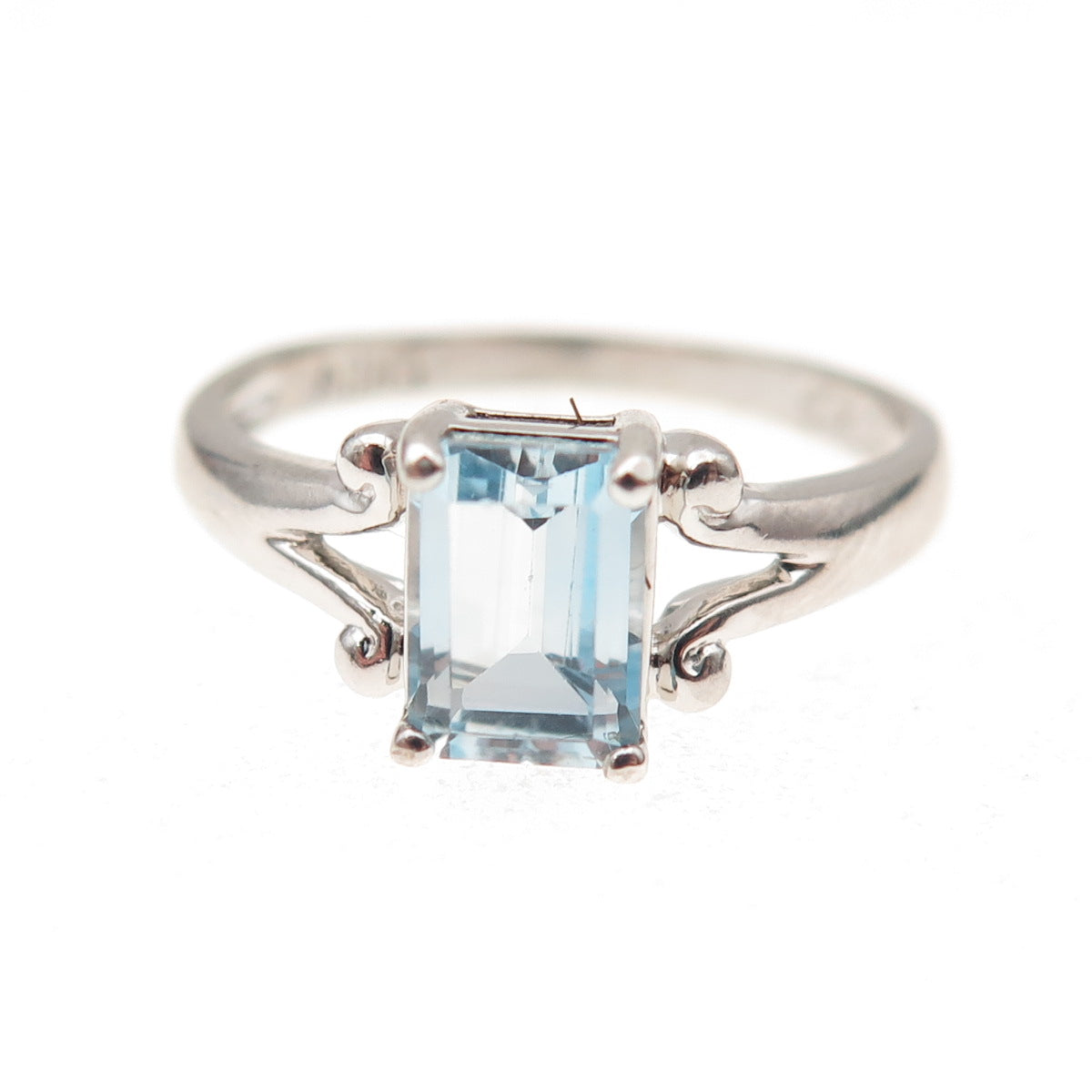 Ross Simons Sterling Silver Vintage Real Emerald-Cut Blue Topaz Ring Size 7.25