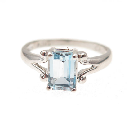 Ross Simons Sterling Silver Vintage Real Emerald-Cut Blue Topaz Ring Size 7.25