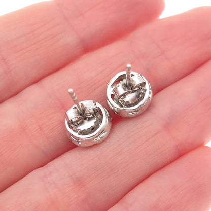 925 Sterling Silver Real Round-Cut Diamond Swirl Stud Earrings