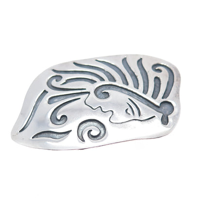 925 Sterling Silver Vintage Mexico Mayan Warrior Oxidized Tribal Pin Brooch