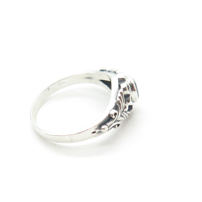 925 Sterling Silver Vintage Real Oval-Cut Blue Topaz Flower Ring Size 5.25