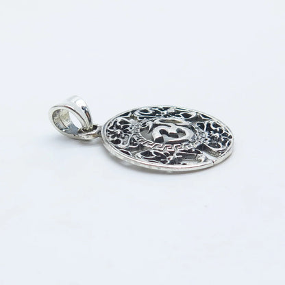 925 Sterling Silver Vintage Om Mantra Round Pendant