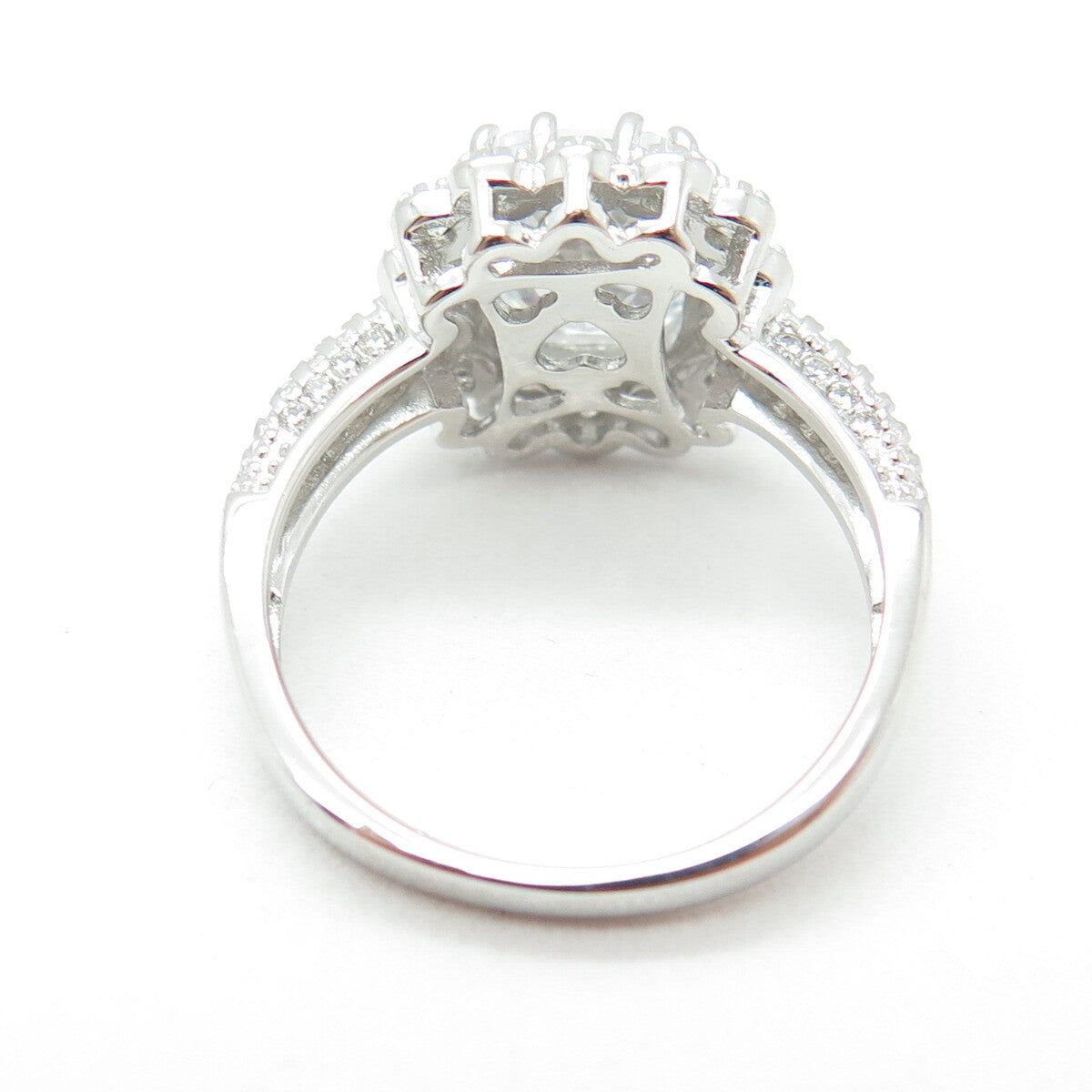 925 Sterling Silver Real Cushion & Round-Cut C Z Ring Size 8.25