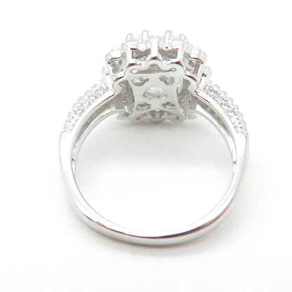 925 Sterling Silver Real Cushion & Round-Cut C Z Ring Size 8.25