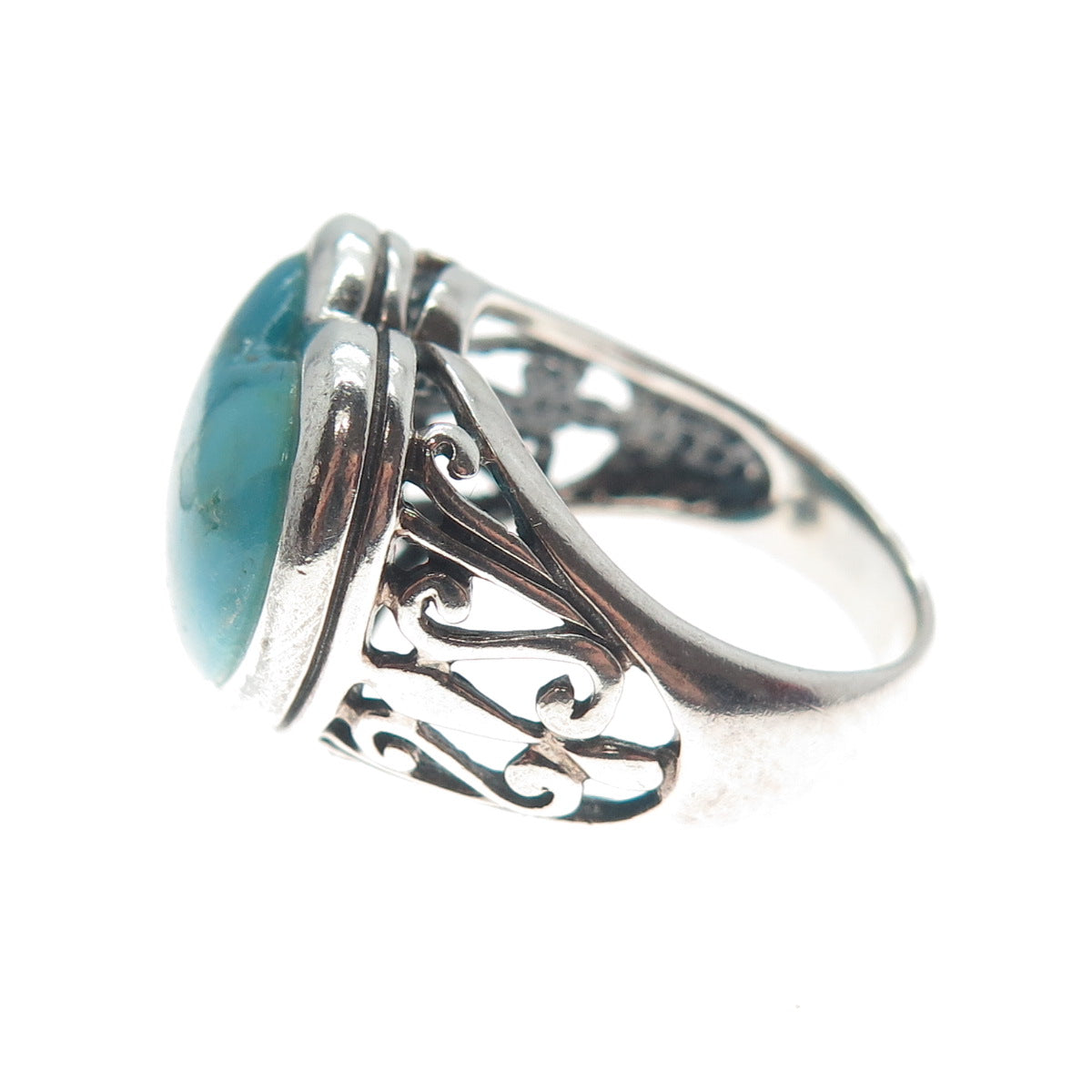 SX SALLY C Sterling Silver Vintage Real Kingman Turquoise Heart Ring Size 6.25