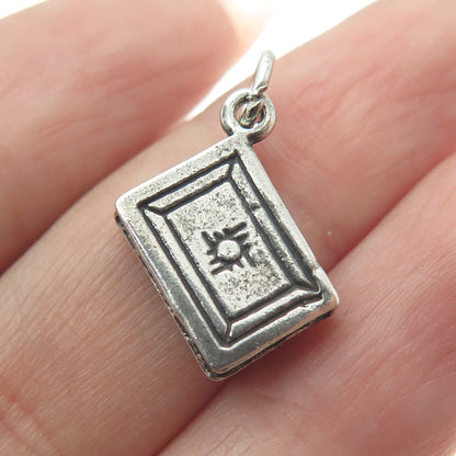 SUNWEST 925 Sterling Silver Vintage Diary Book Minimalist Charm Pendant