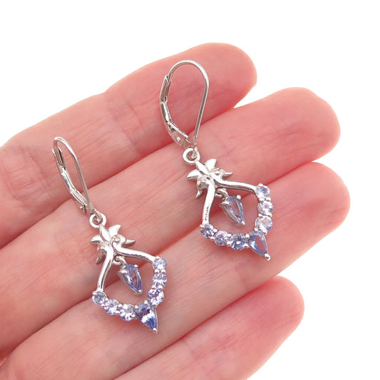 Chuck Clemency 925 Sterling Silver Real Tanzanite Floral Dangle Earrings