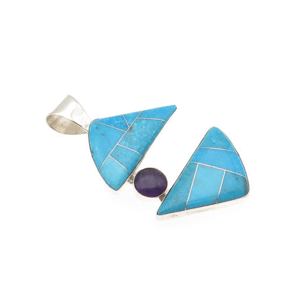 Jay King Desert Rose 925 Sterling Silver Vintage Real Turquoise Amethyst Pendant
