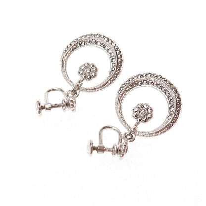 Kimler & Daniel 925 Sterling Antique Art Deco Real Marcasite Screw Back Earrings