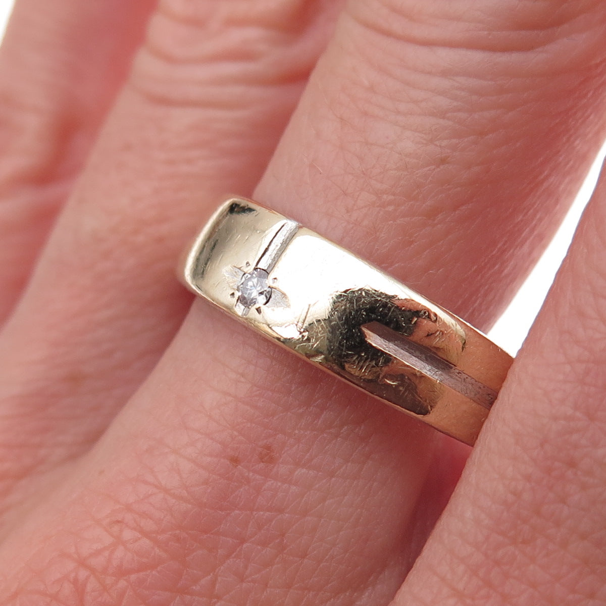 925 Sterling Silver 10K Gold Real Round-Cut Diamond Band Ring Size 11