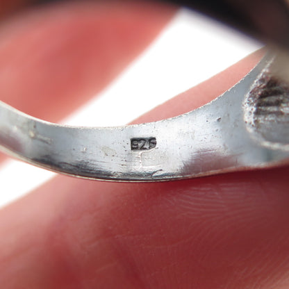 925 Sterling Silver Vintage Modernist Wavy Dome Oxidized Ring Size 7.25
