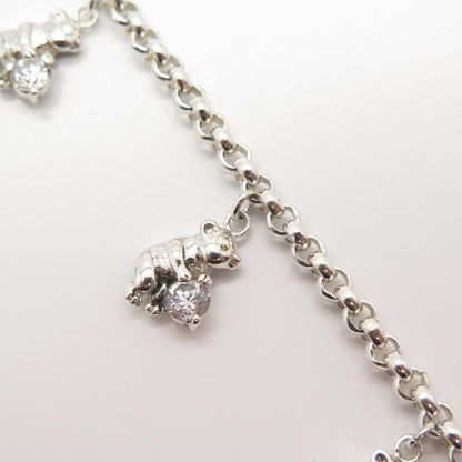 925 Sterling Silver Round-Cut C Z Bear Rolo Link Bracelet 7"