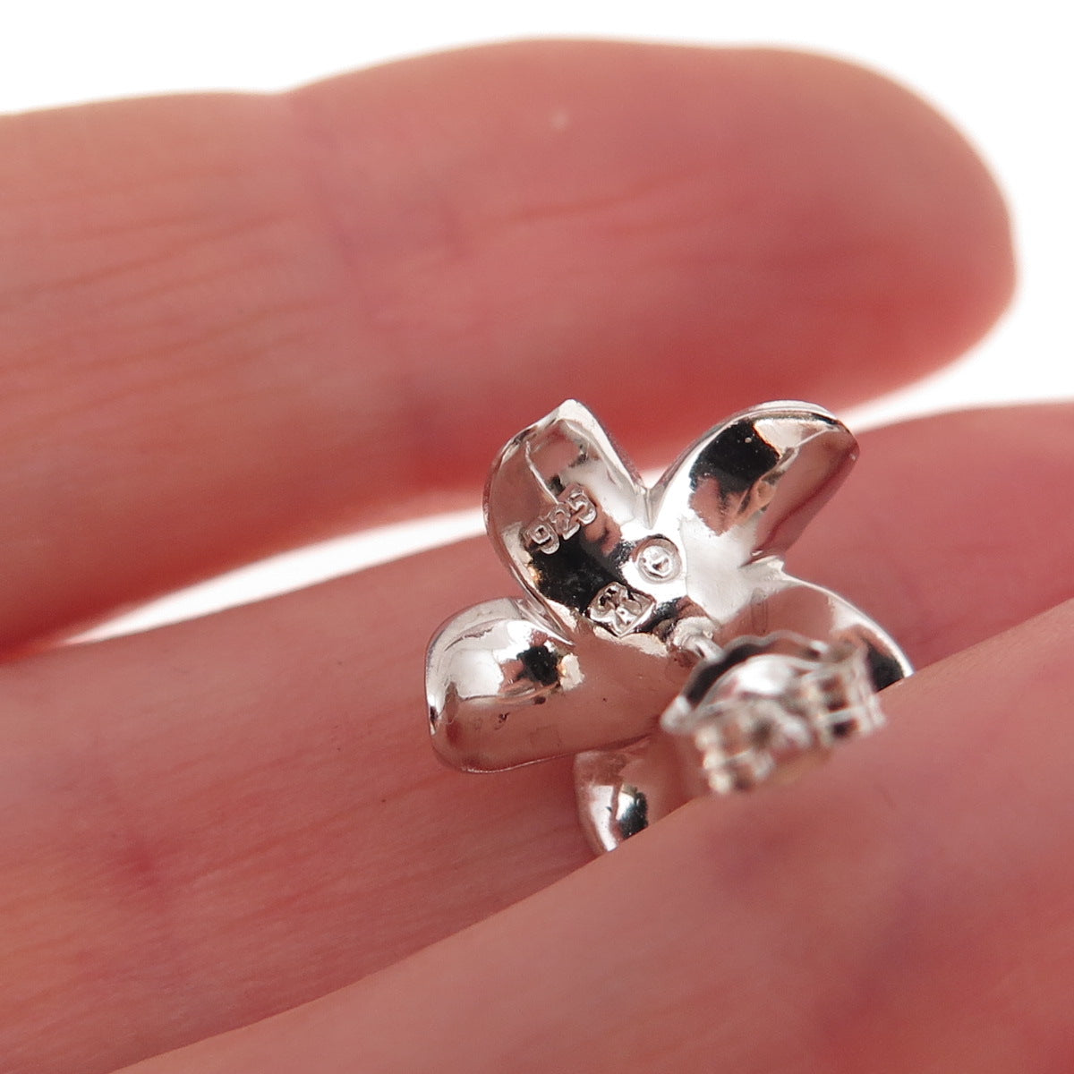 925 Sterling Silver Hawaiian Plumeria Flower Stud Earrings