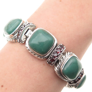 925 Sterling Silver Vintage Real Kingman Turquoise & Red Garnet Bracelet 7.5"