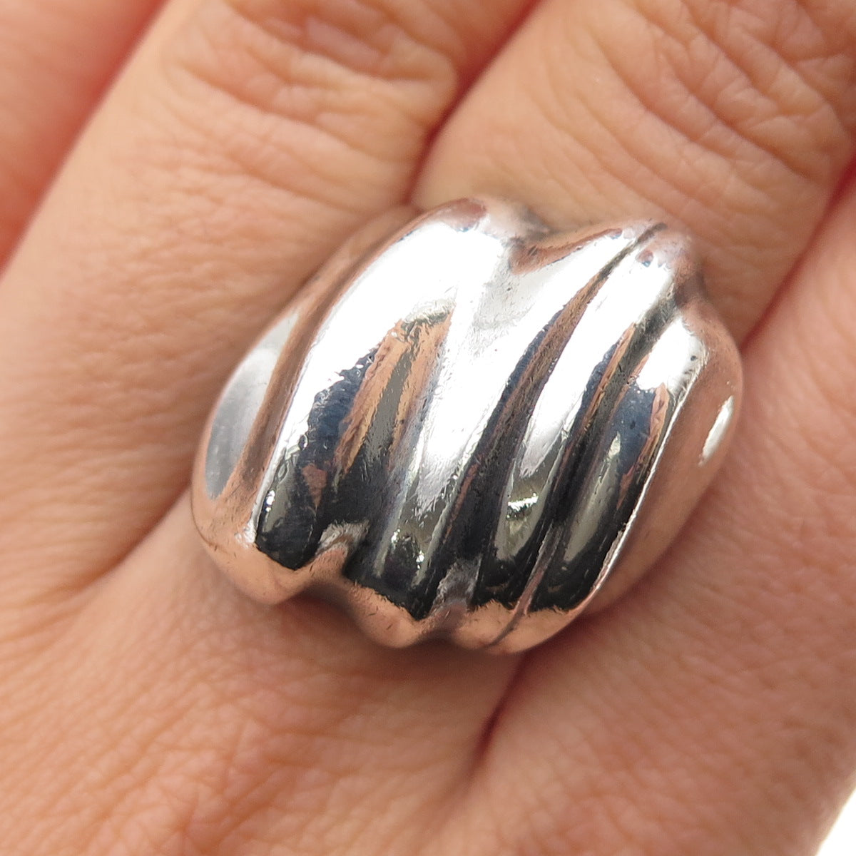 925 Sterling Silver Vintage Modernist Wavy Dome Oxidized Ring Size 6.5