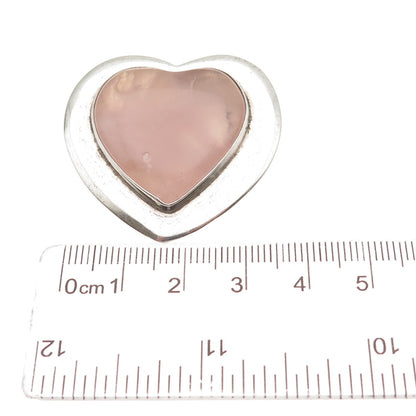 GFMW Great Falls Metal Works 925 Sterling Vintage Real Rose Quartz Heart Brooch