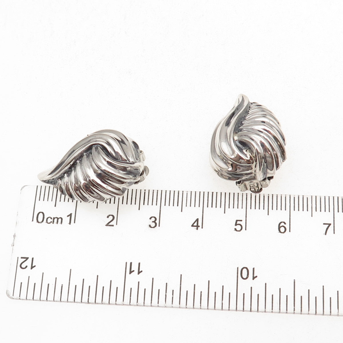 925 Sterling Silver Vintage Modernist Flame Oxidized Clip On Earrings