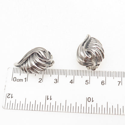 925 Sterling Silver Vintage Modernist Flame Oxidized Clip On Earrings