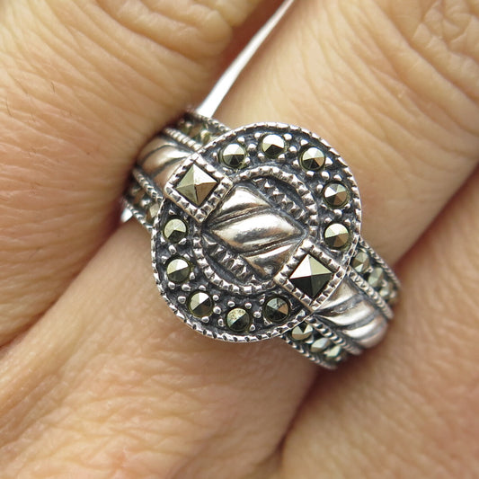 JUDITH JACK 925 Sterling Silver Vintage Real Marcasite Oxidized Ring Size 6.25