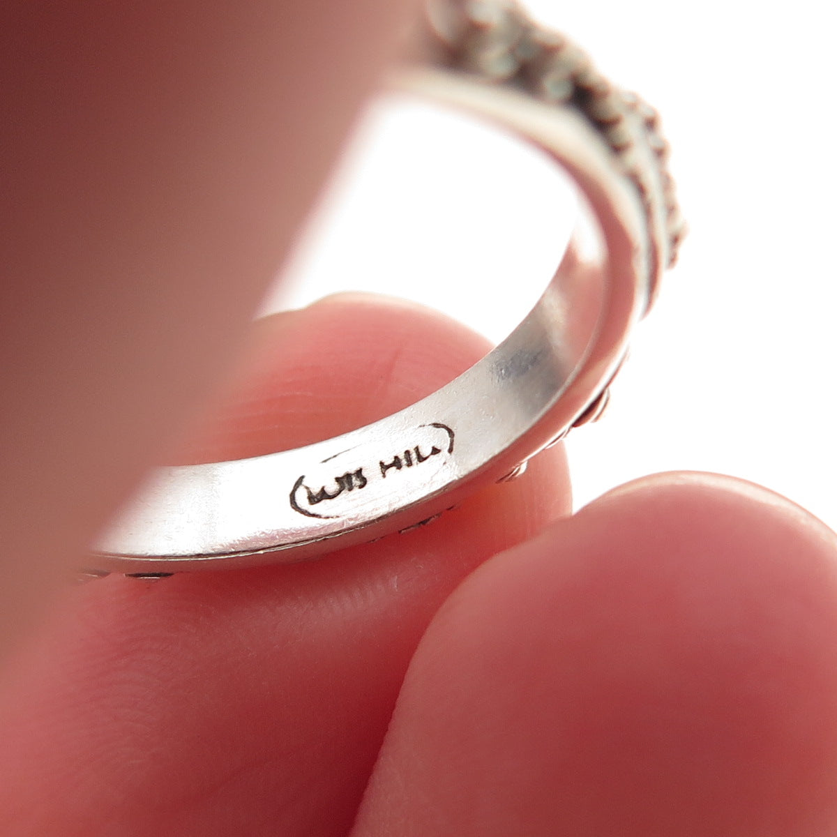 Lois Hill 925 Sterling Silver Vintage Granulated Scroll Band Ring Size 7.25