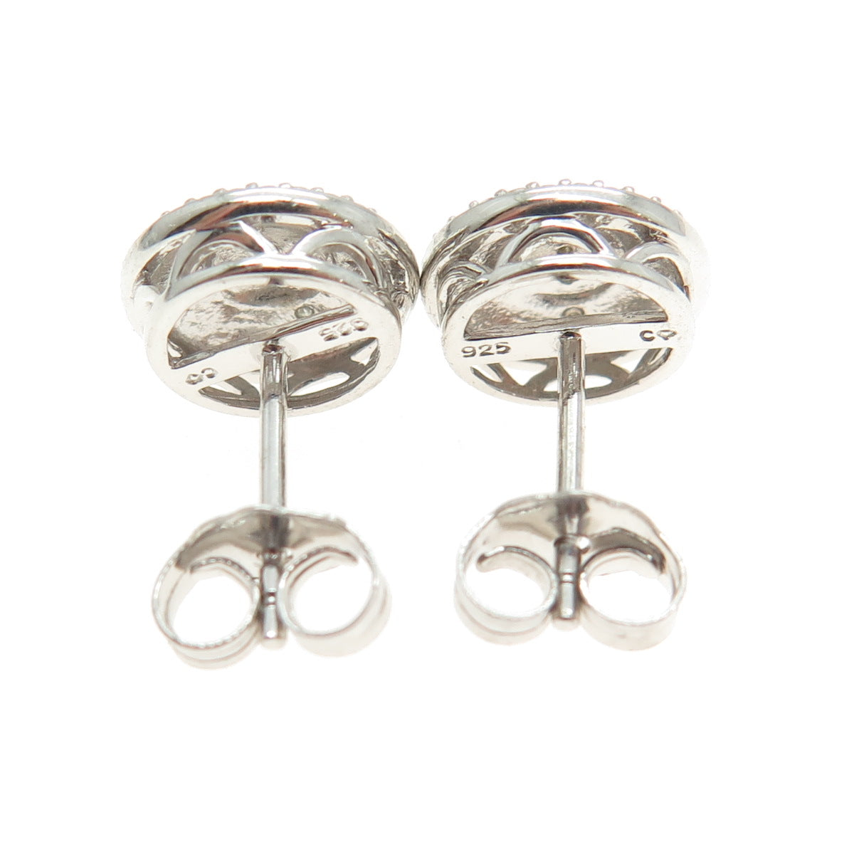 925 Sterling Silver Real Round-Cut Diamond Stud Earrings