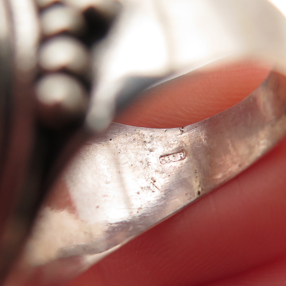 925 Sterling Silver Vintage Southwestern Real Rose Quartz Tribal Ring Size 6