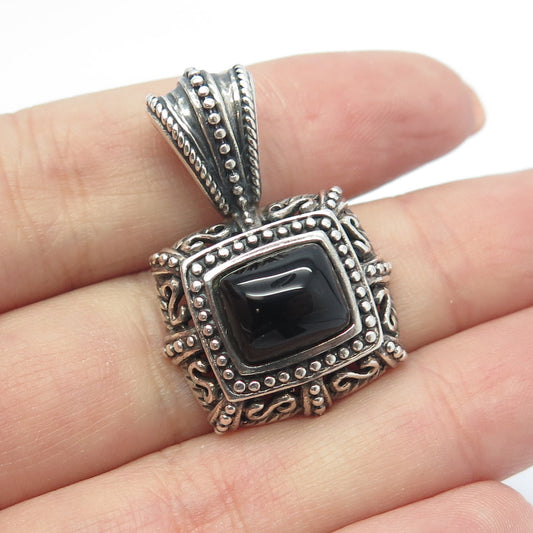 925 Sterling Silver Vintage Black Onyx Gem Ornate Pendant