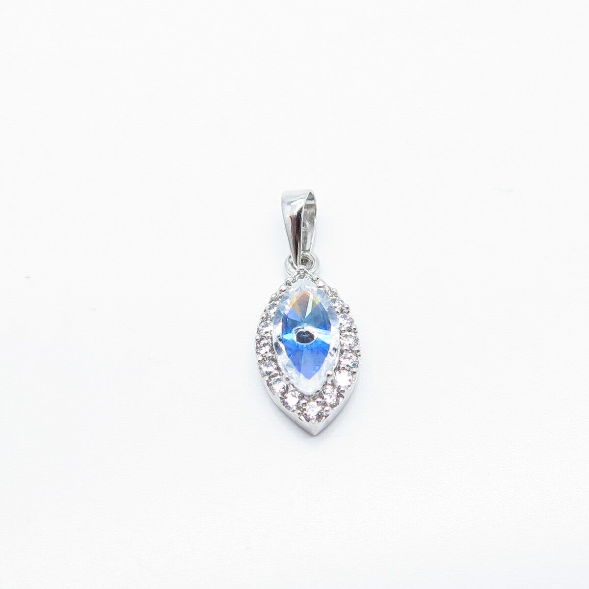 925 Sterling Silver Blue Glass & C Z Pendant