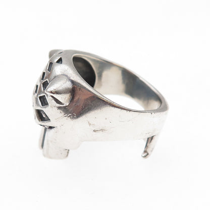 925 Sterling Silver Vintage Real Ruby Panther Oxidized Ring Size 8.25