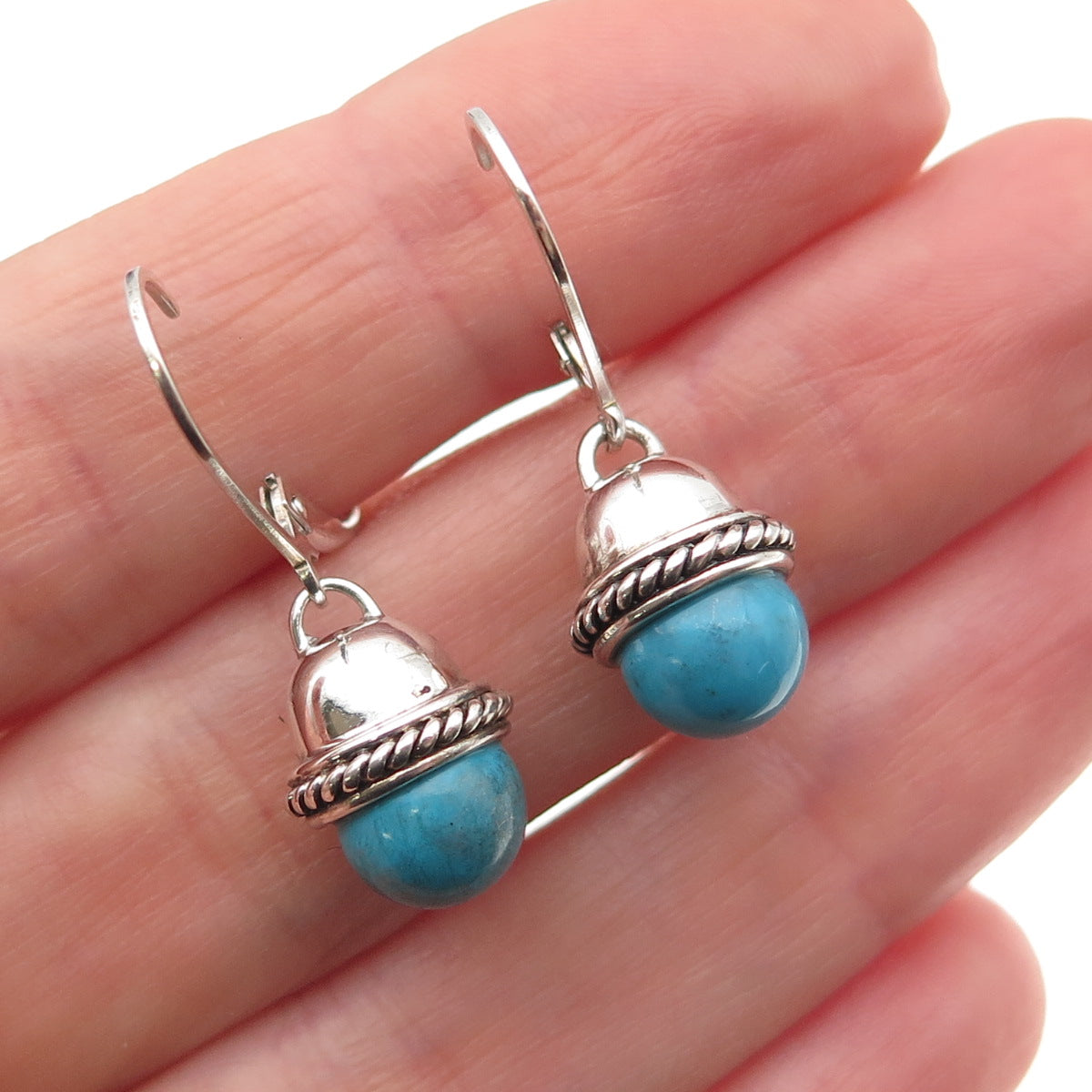925 Sterling Silver Vintage Real Turquoise Dangle Earrings