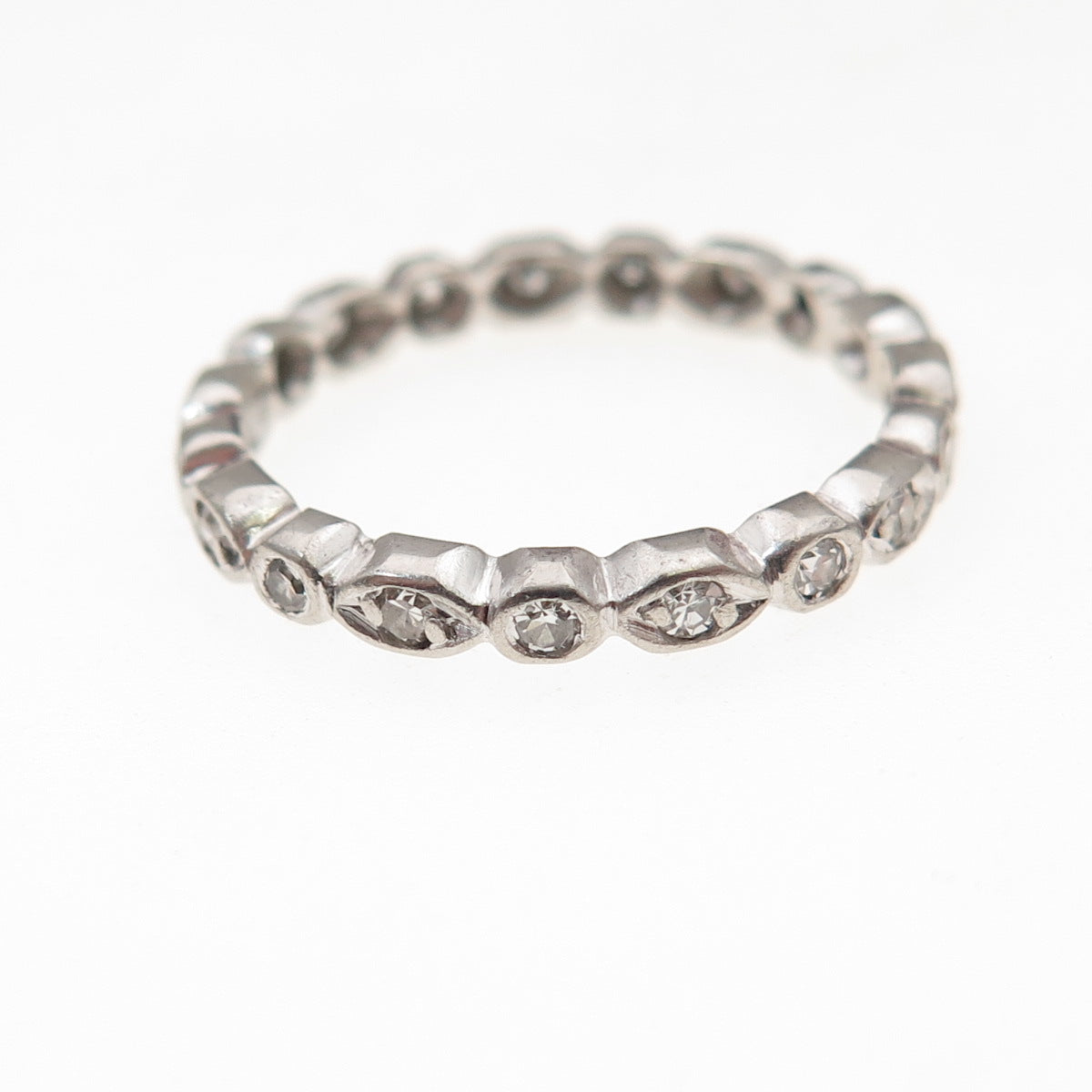 Platinum Antique Art Deco Real Diamond Stackable Eternity Band Ring Size 6.25