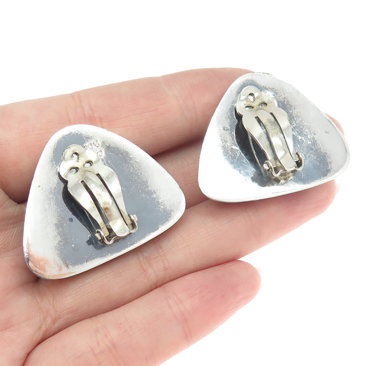 925 Sterling Silver 2-Tone Vintage Mexico Clip On Earrings