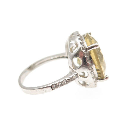 LUCAS LAMETH 925 Sterling Silver Real Citrine & White Topaz Ring Size 7.75