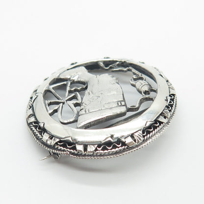 925 Sterling Silver Vintage Egypt Nefertiti Ankh Cross & Scarab Pin Brooch