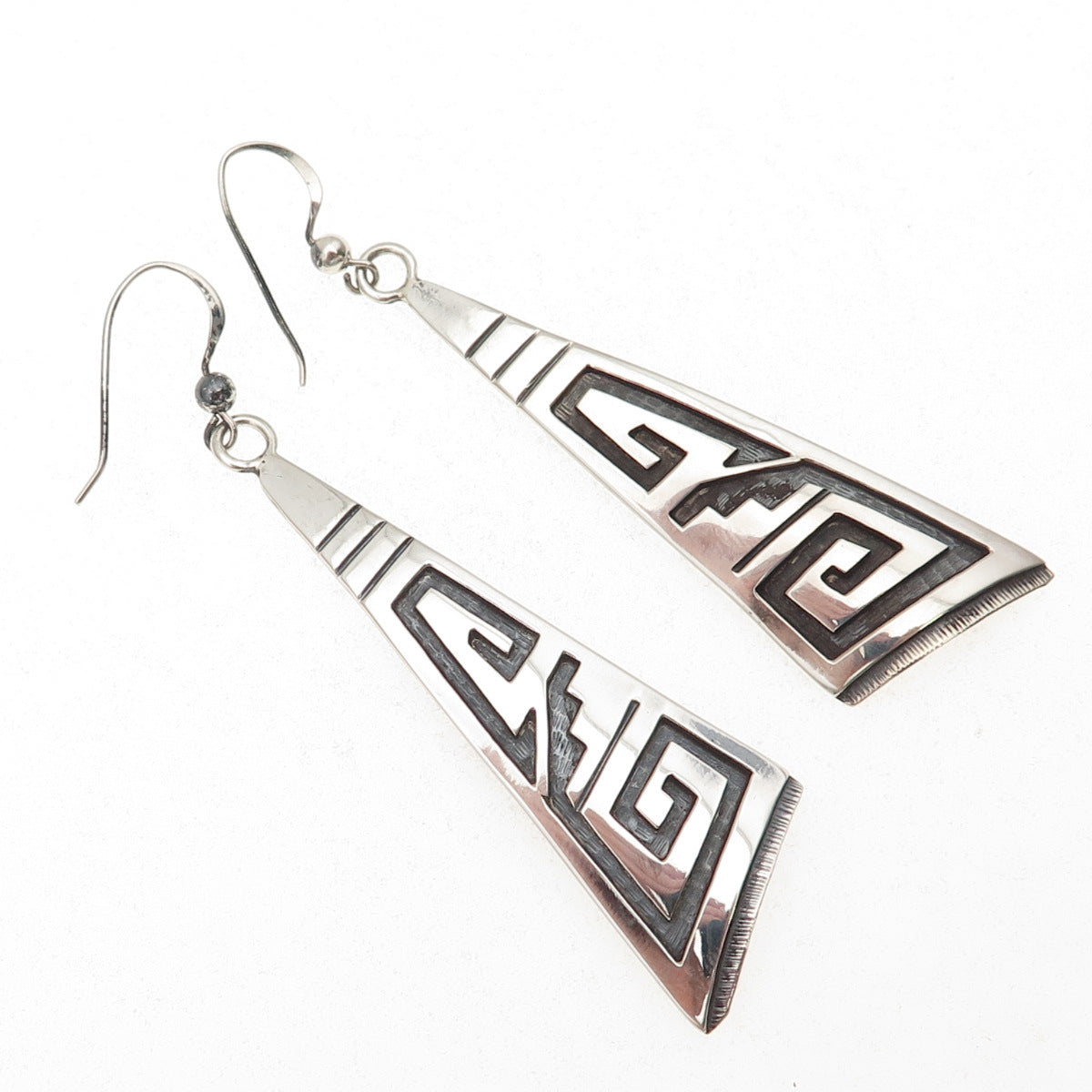 Terry Wadsworth Hopi Old Pawn 925 Sterling Silver Vintage Tribal Dangle Earrings