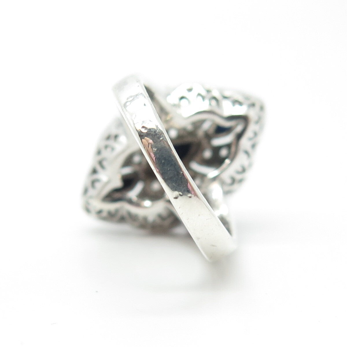925 Sterling Silver Vintage Real Sapphire Gemstone & C Z Ring Size 6.25