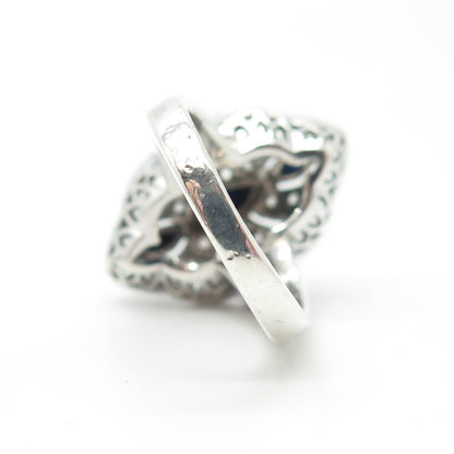 925 Sterling Silver Vintage Real Sapphire Gemstone & C Z Ring Size 6.25