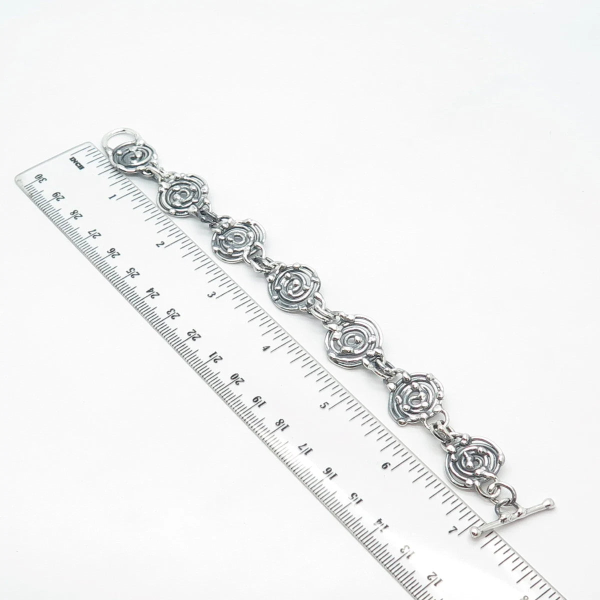 925 Sterling Silver Vintage Spiral Ethnic Link Bracelet 6.75"