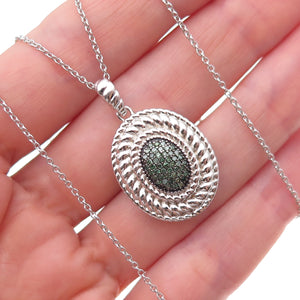 Joseph Schmid 925 Sterling Silver Real Green Diamond Cable Chain Necklace 18"