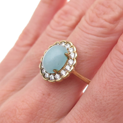 925 Sterling Silver Gold Plated Real Aquamarine & C Z Ring Size 9