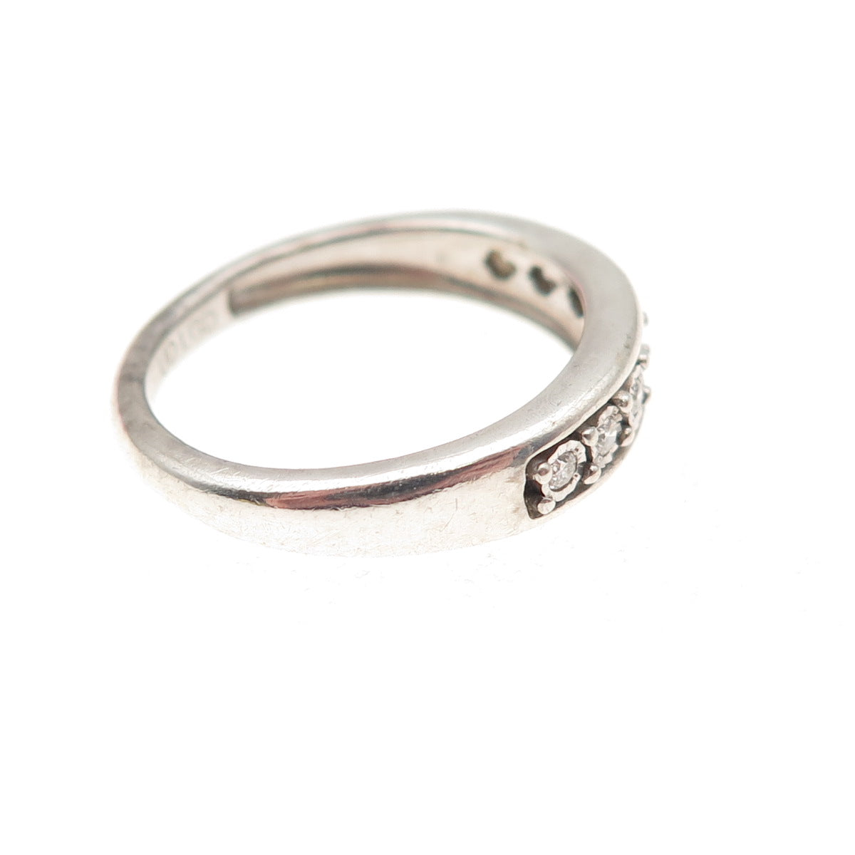 925 Sterling Silver Real Round-Cut Diamond Half Eternity Ring Size 6.25