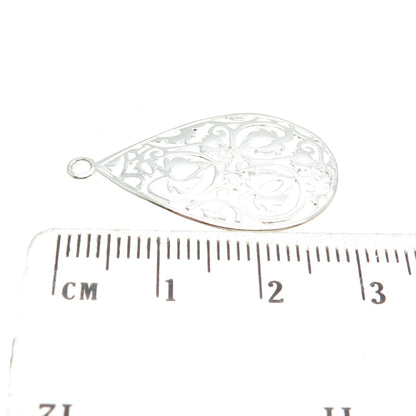 925 Sterling Silver Vintage Swirl Floral Leaf Teardrop Charm Pendant