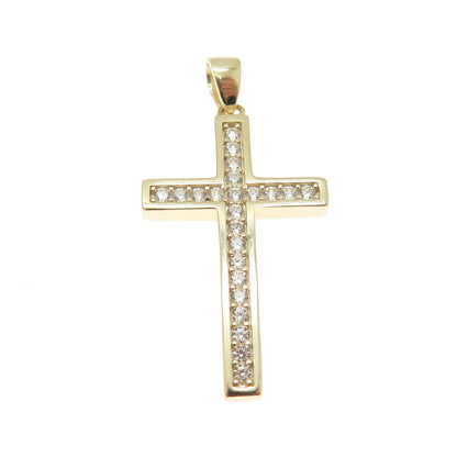 14K Yellow Gold Round-Cut C Z Cross Religious Charm Pendant