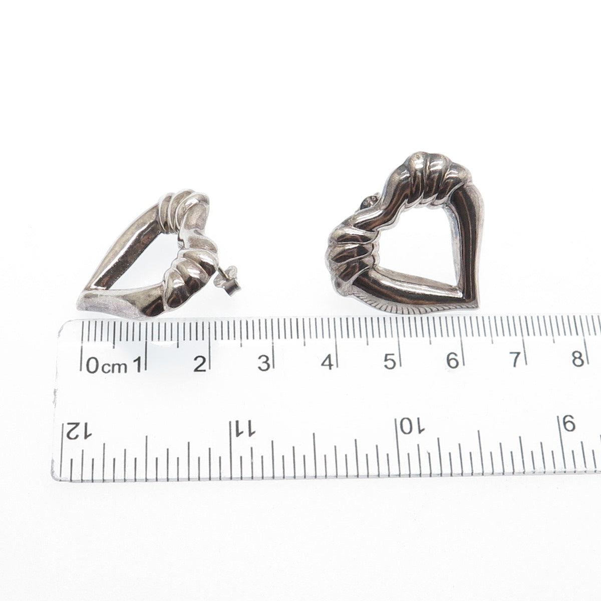 925 Sterling Silver Vintage Modernist Open Heart Earrings