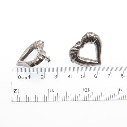 925 Sterling Silver Vintage Modernist Open Heart Earrings